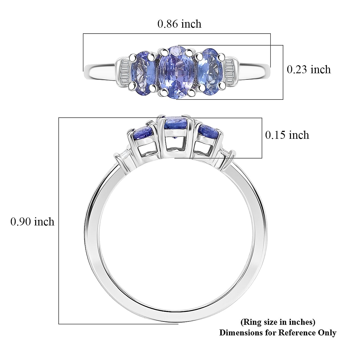 D'Joy Tanzanite and Diamond 0.90 ctw Oval Harmony Ring in Rhodium Over Sterling Silver (Size 5.0) image number 5