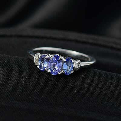 D'Joy Tanzanite and Diamond 0.90 ctw Oval Harmony Ring in Rhodium Over Sterling Silver (Size 6.0)