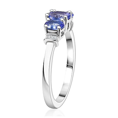 D'Joy Tanzanite and Diamond 0.90 ctw Oval Harmony Ring in Rhodium Over Sterling Silver (Size 6.0)