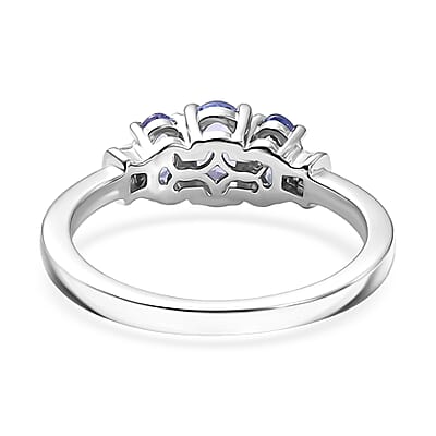 D'Joy Tanzanite and Diamond 0.90 ctw Oval Harmony Ring in Rhodium Over Sterling Silver (Size 6.0)