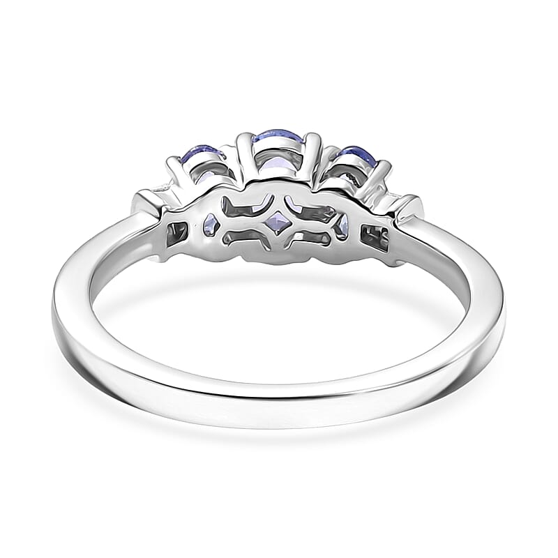 D'Joy Tanzanite and Diamond 0.90 ctw Oval Harmony Ring in Rhodium Over Sterling Silver (Size 6.0)
