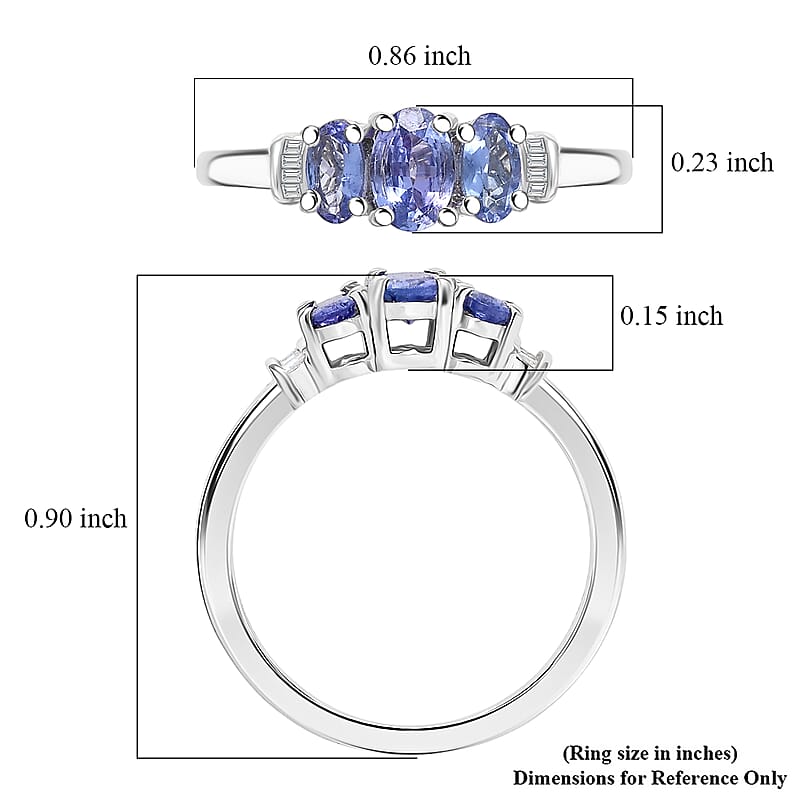 D'Joy Tanzanite and Diamond 0.90 ctw Oval Harmony Ring in Rhodium Over Sterling Silver (Size 6.0)