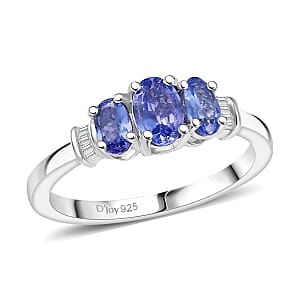 D'Joy Tanzanite and Diamond 0.90 ctw Oval Harmony Ring in Rhodium Over Sterling Silver (Size 8.0)
