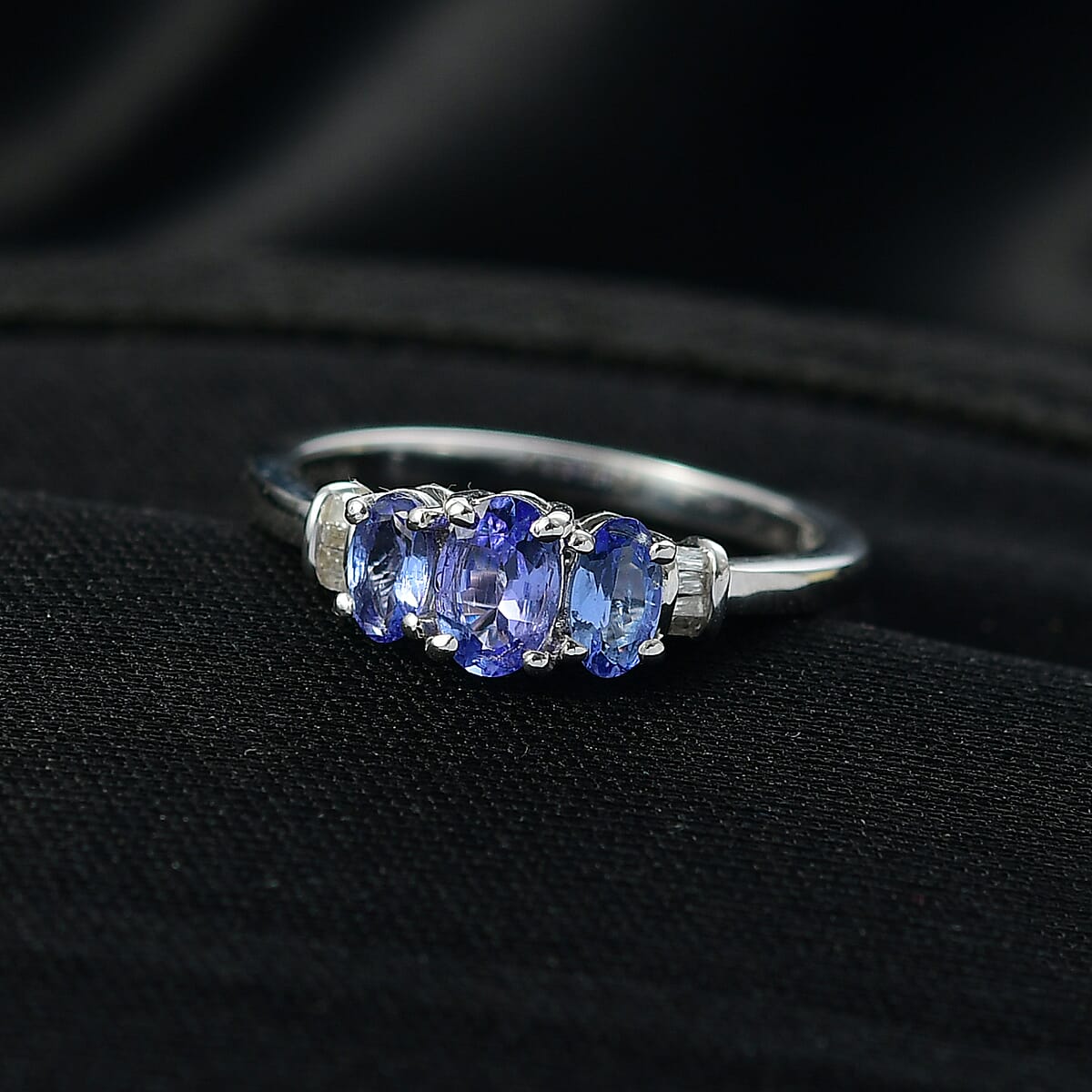 D'Joy Tanzanite and Diamond 0.90 ctw Oval Harmony Ring in Rhodium Over Sterling Silver (Size 8.0) image number 1