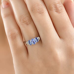 D'Joy Tanzanite and Diamond 0.90 ctw Oval Harmony Ring in Rhodium Over Sterling Silver (Size 9.0)