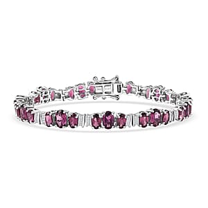 D'Joy Radiant Ember Garnet and Diamond 12.50 ctw Bracelet in Rhodium Over Sterling Silver (6.50 In)