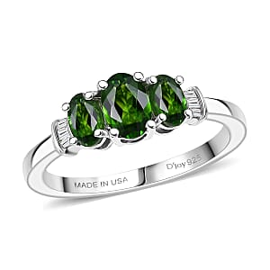 D'Joy Chrome Diopside, Diamond Ring in Rhodium Over Sterling Silver 1.00 ctw (Size 6.0)