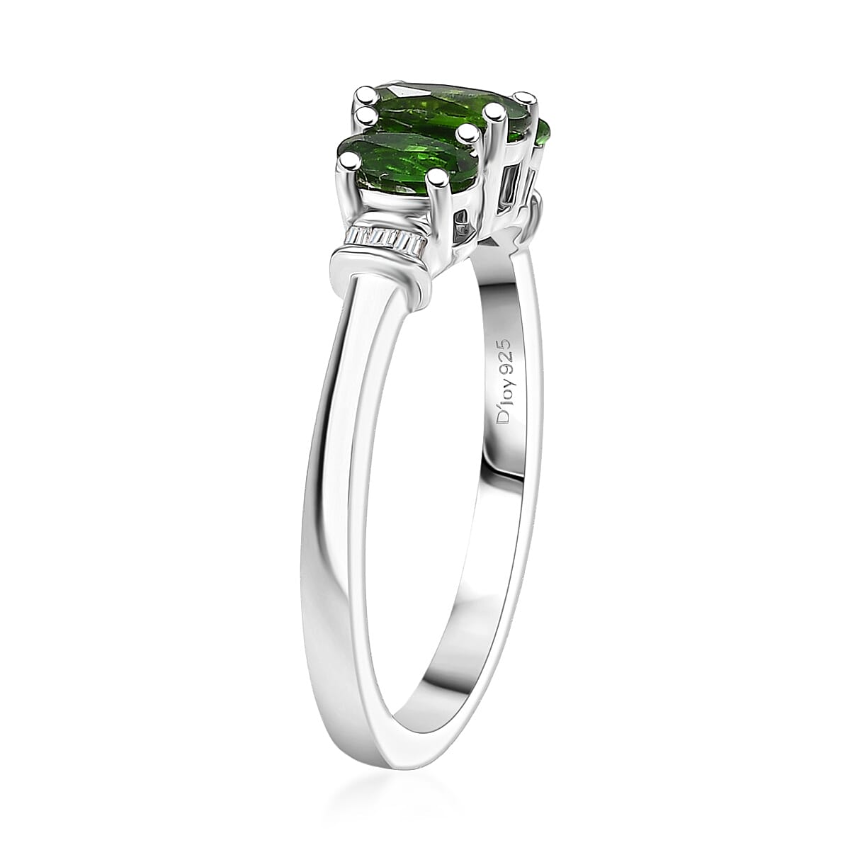 D'Joy Chrome Diopside, Diamond Ring in Rhodium Over Sterling Silver 1.00 ctw (Size 6.0)