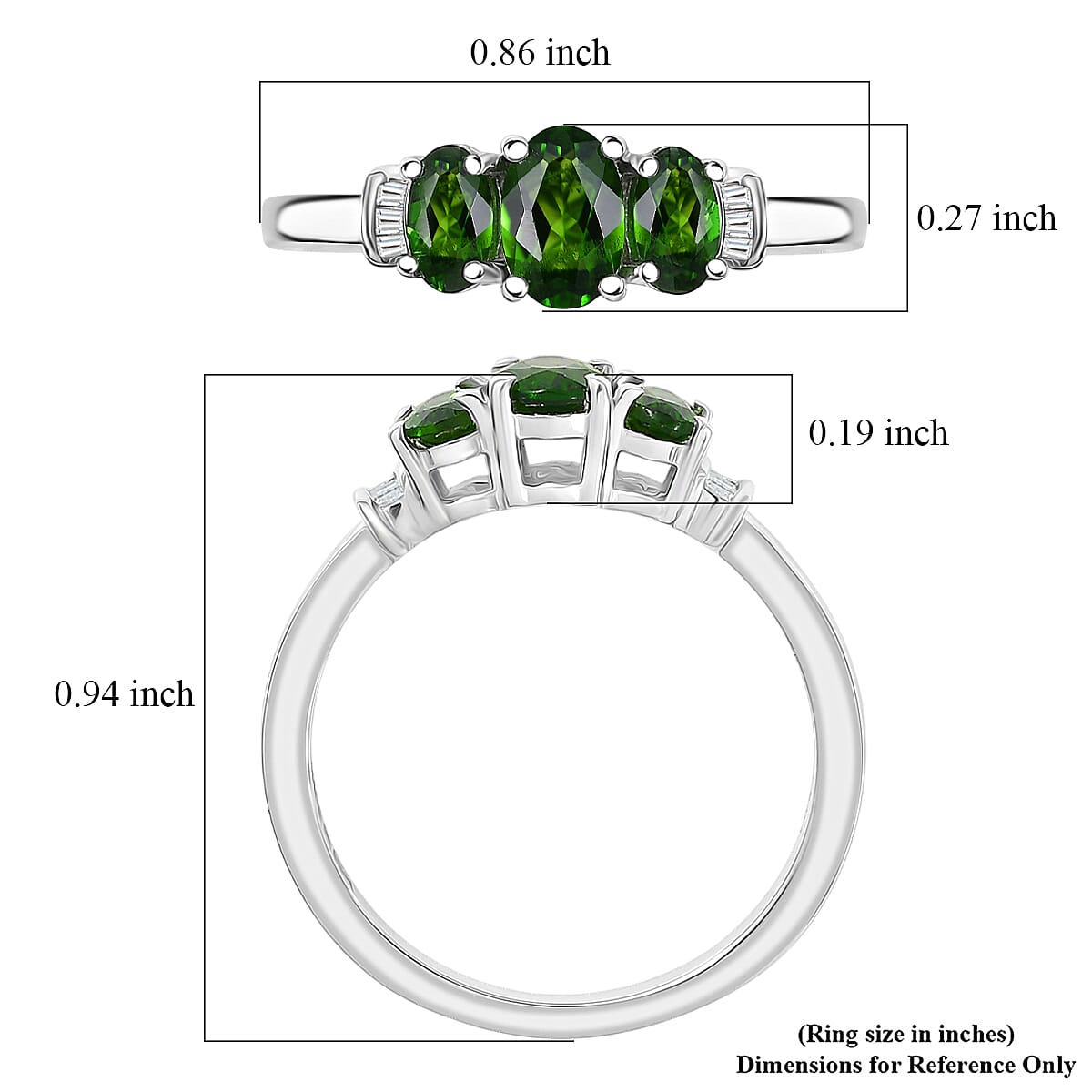 D'Joy Chrome Diopside, Diamond Ring in Rhodium Over Sterling Silver 1.00 ctw (Size 6.0)