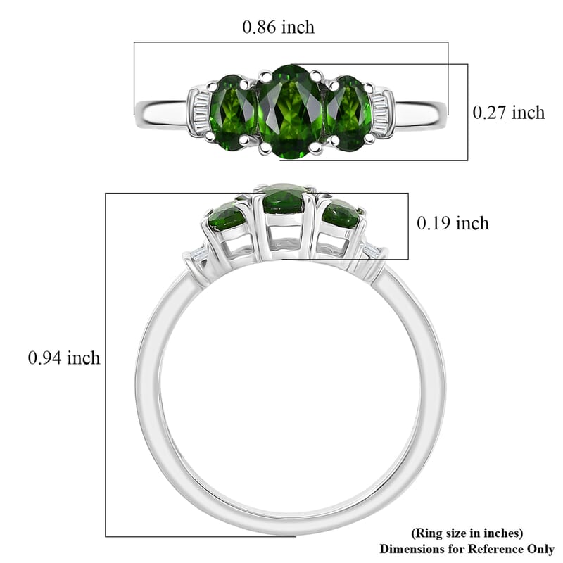 D'Joy Chrome Diopside, Diamond Ring in Rhodium Over Sterling Silver 1.00 ctw (Size 6.0)