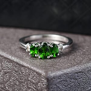 D'Joy Chrome Diopside, Diamond Ring in Rhodium Over Sterling Silver 1.00 ctw (Size 8.0)