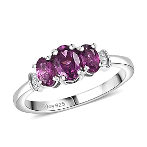 D'Joy Radiant Ember Garnet, Diamond Ring in Rhodium Over Sterling Silver 1.20 ctw (Size 7.0)
