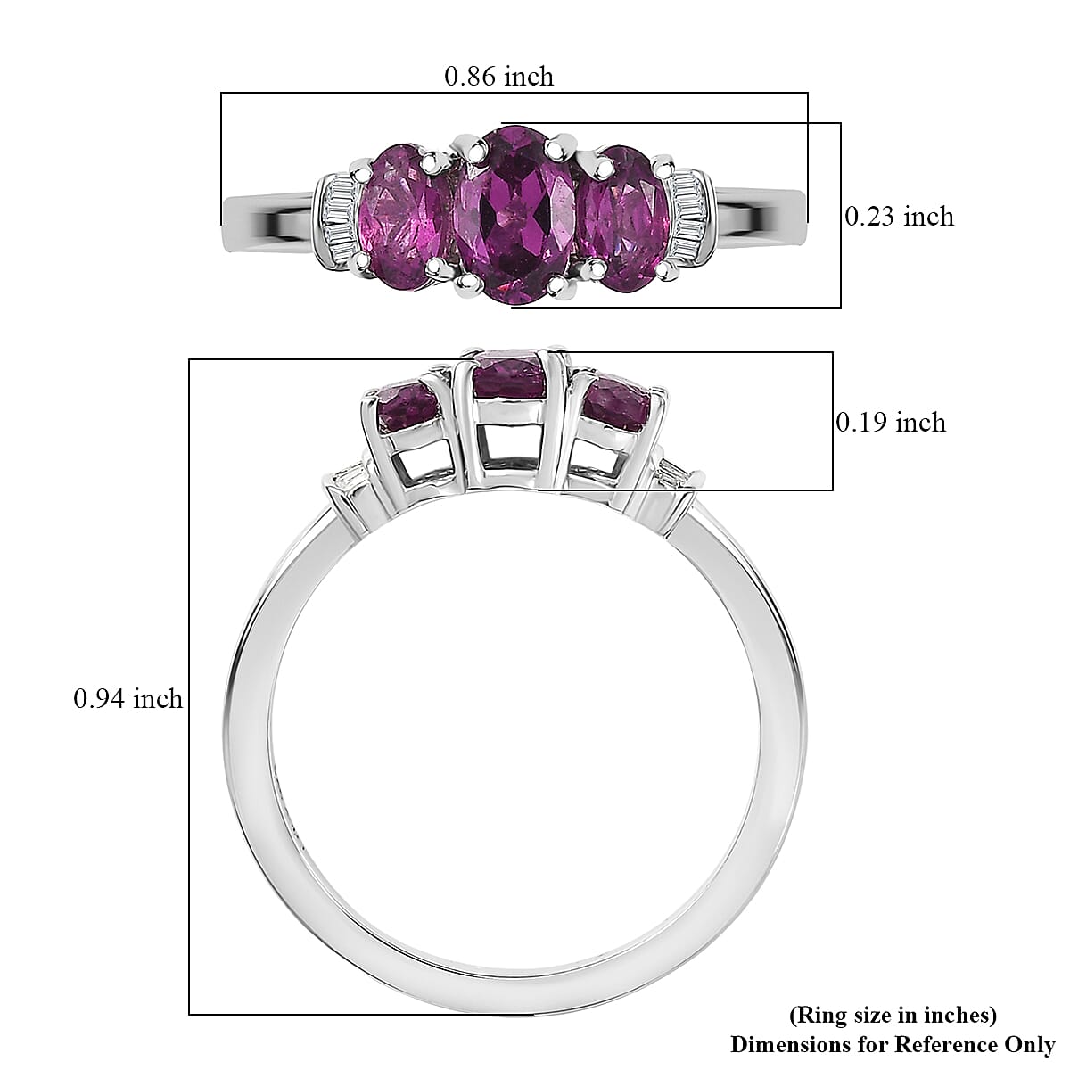 D'Joy Radiant Ember Garnet, Diamond Ring in Rhodium Over Sterling Silver 1.20 ctw (Size 7.0) image number 5