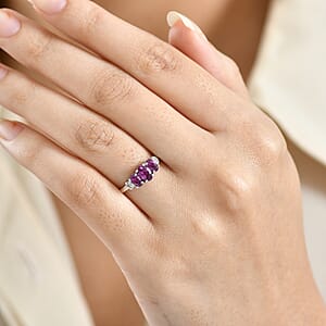 D'Joy Radiant Ember Garnet, Diamond Ring in Rhodium Over Sterling Silver 1.20 ctw (Size 9.0)