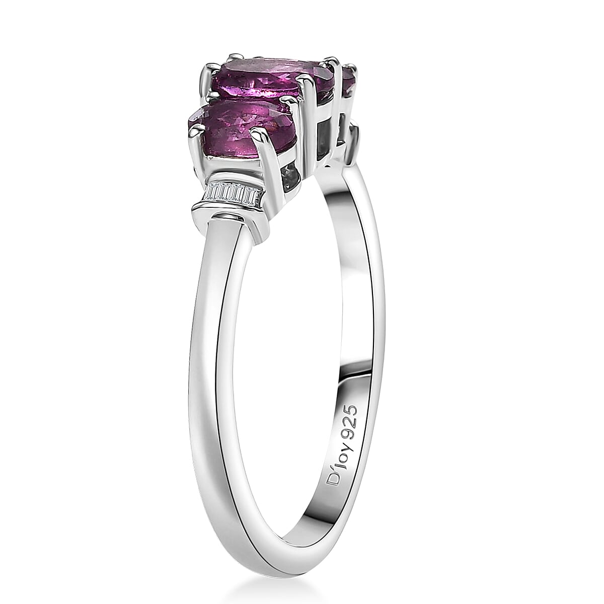 D'Joy Radiant Ember Garnet, Diamond Ring in Rhodium Over Sterling Silver 1.20 ctw (Size 9.0) image number 3