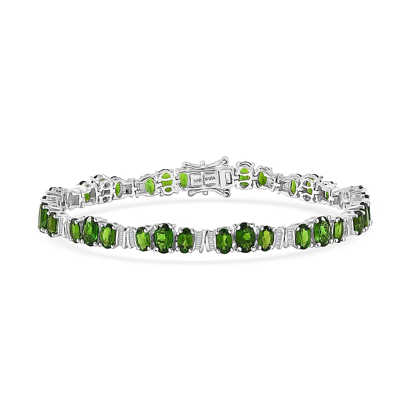 D'Joy Chrome Diopside and Diamond 10.80 ctw Bracelet in Rhodium Over Sterling Silver (7.25 In)