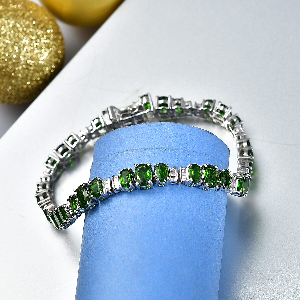 D'Joy Chrome Diopside and Diamond 10.80 ctw Bracelet in Rhodium Over Sterling Silver (7.25 In) image number 1