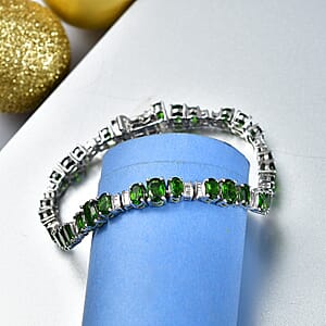 D'Joy Chrome Diopside and Diamond 10.80 ctw Bracelet in Rhodium Over Sterling Silver (7.25 In)