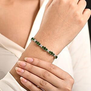 D'Joy Chrome Diopside and Diamond 10.80 ctw Bracelet in Rhodium Over Sterling Silver (7.25 In)