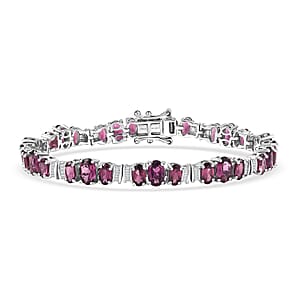 D'Joy Radiant Ember Garnet, Diamond Bracelet in Rhodium Over Sterling Silver 14.30 ctw (7.25 In)