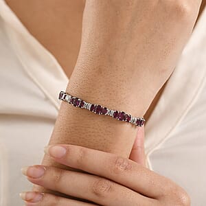D'Joy Radiant Ember Garnet, Diamond Bracelet in Rhodium Over Sterling Silver 14.30 ctw (7.25 In)
