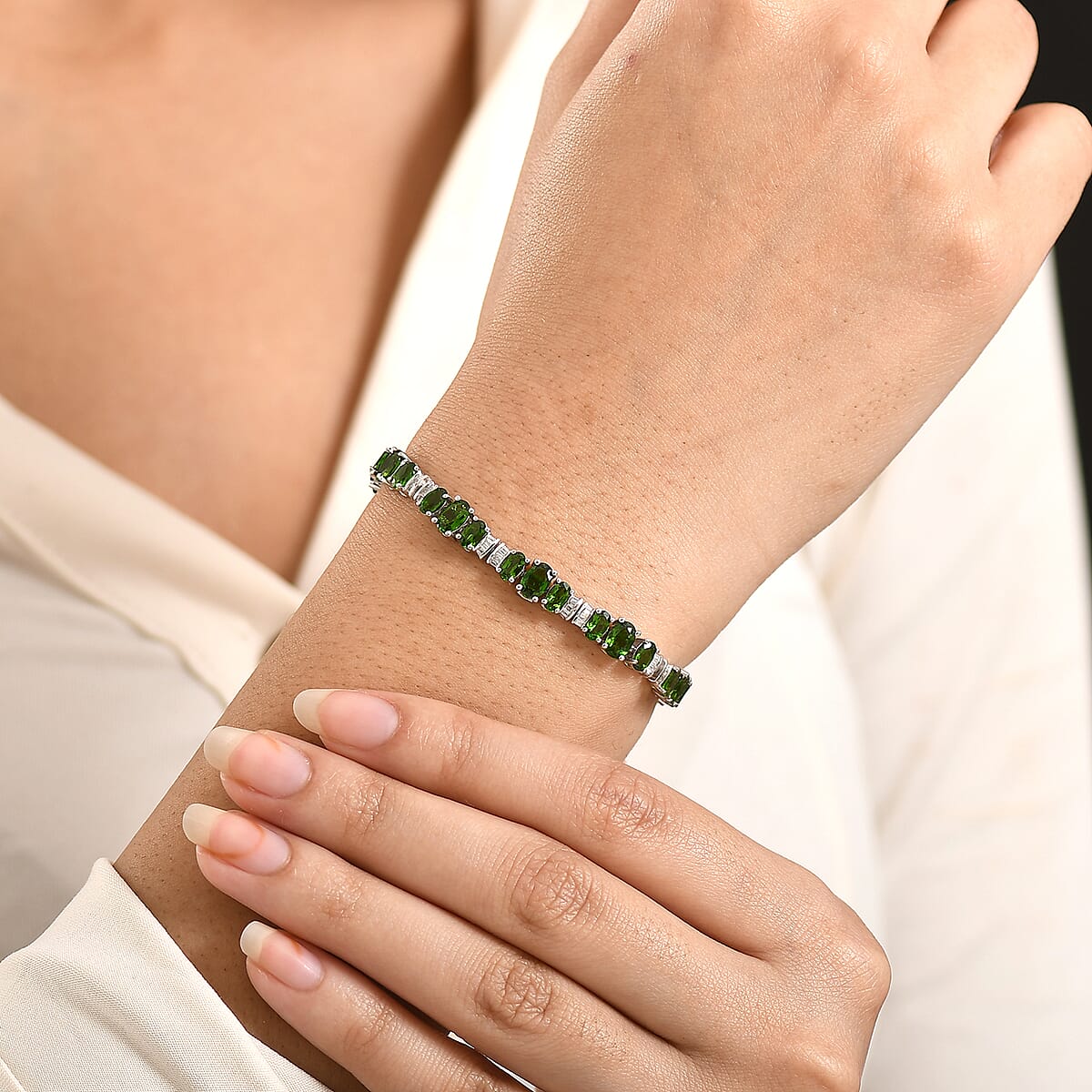 D'Joy Chrome Diopside and Diamond 11.75 ctw Bracelet in Rhodium Over Sterling Silver (8.00 In) image number 2