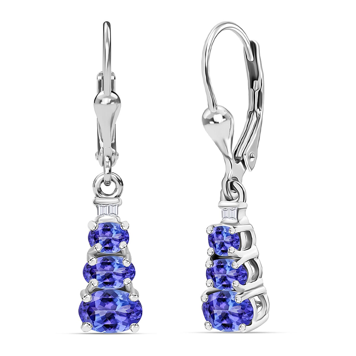 D'Joy Tanzanite and Diamond 1.70 ctw Earrings in Rhodium Over Sterling Silver image number 0