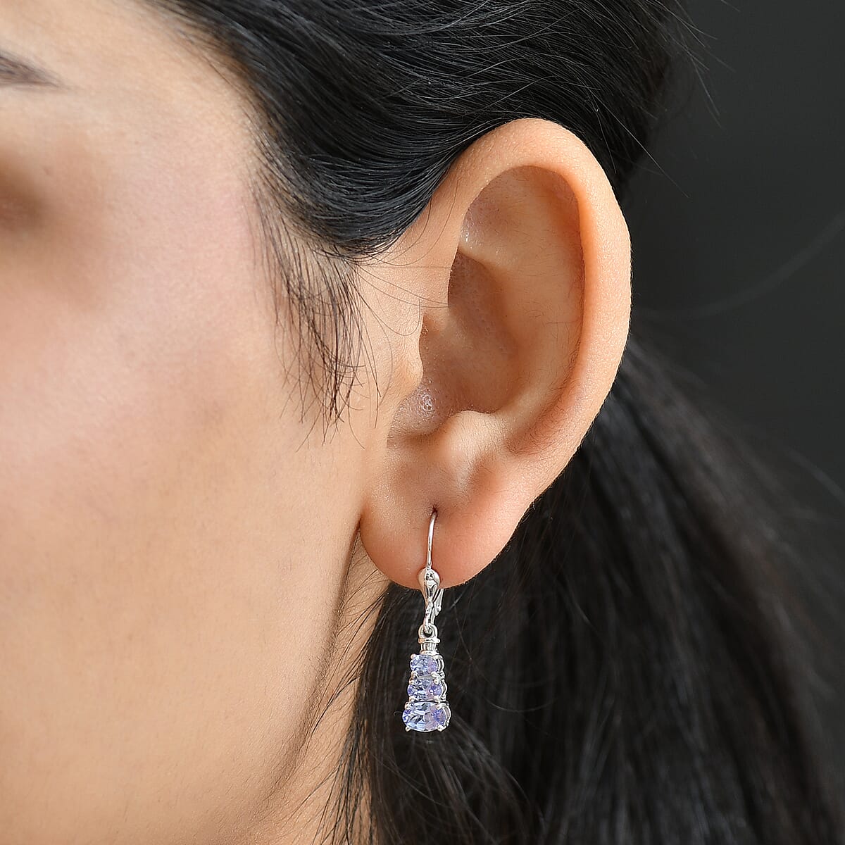 D'Joy Tanzanite and Diamond 1.70 ctw Earrings in Rhodium Over Sterling Silver image number 2