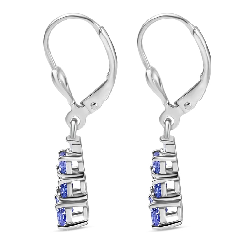 D'Joy Tanzanite and Diamond 1.70 ctw Earrings in Rhodium Over Sterling Silver