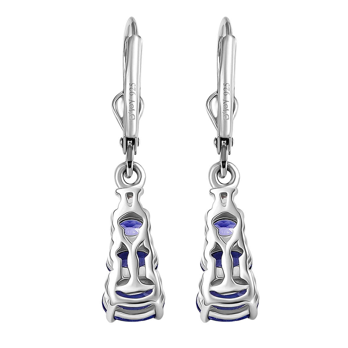 D'Joy Tanzanite and Diamond 1.70 ctw Earrings in Rhodium Over Sterling Silver image number 4