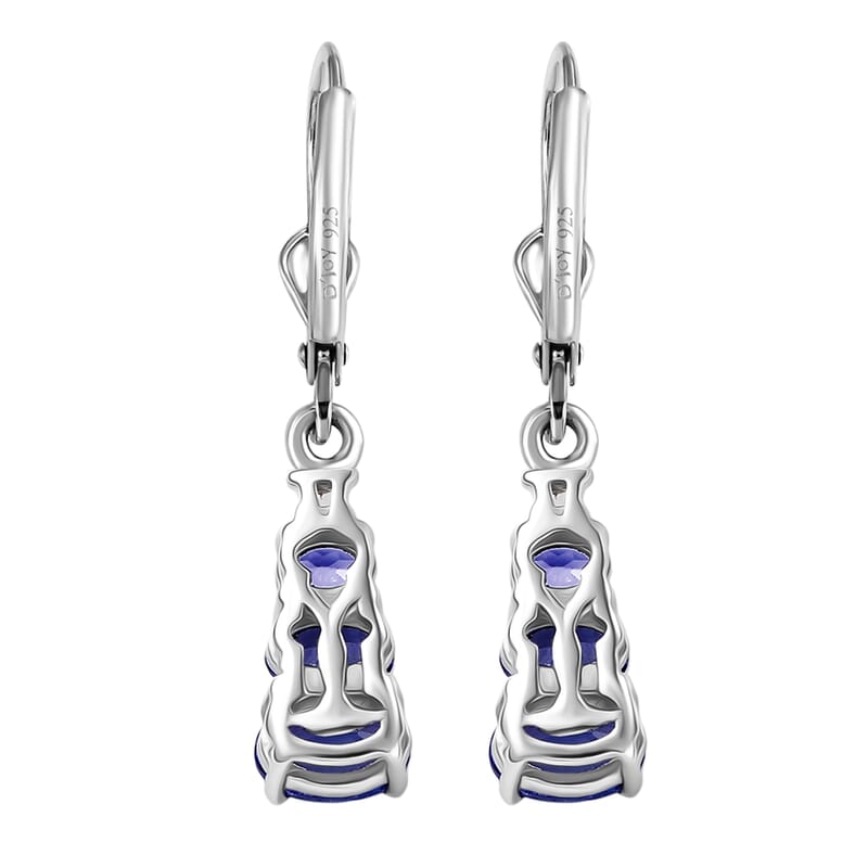 D'Joy Tanzanite and Diamond 1.70 ctw Earrings in Rhodium Over Sterling Silver