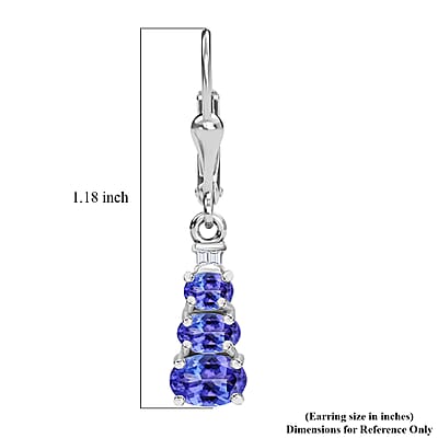 D'Joy Tanzanite and Diamond 1.70 ctw Earrings in Rhodium Over Sterling Silver