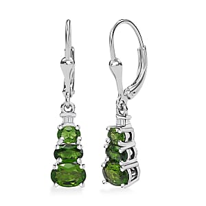 D'Joy Chrome Diopside and Diamond 1.80 ctw Earrings in Rhodium Over Sterling Silver