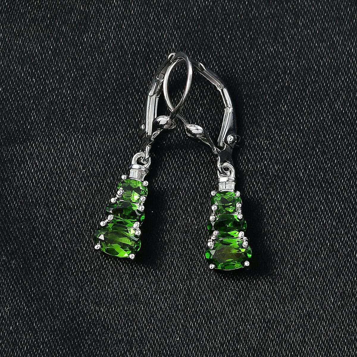 D'Joy Chrome Diopside and Diamond 1.80 ctw Earrings in Rhodium Over Sterling Silver image number 1