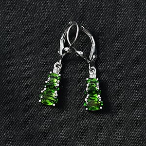 D'Joy Chrome Diopside, Diamond Earrings in Rhodium Over Sterling Silver 1.80 ctw