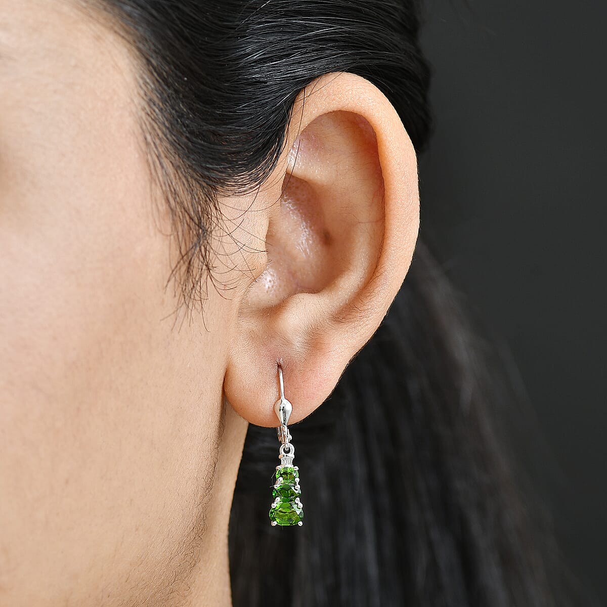 D'Joy Chrome Diopside and Diamond 1.80 ctw Earrings in Rhodium Over Sterling Silver image number 2