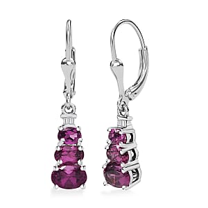 D'Joy Radiant Ember Garnet and Diamond 2.15 ctw Earrings in Rhodium Over Sterling Silver