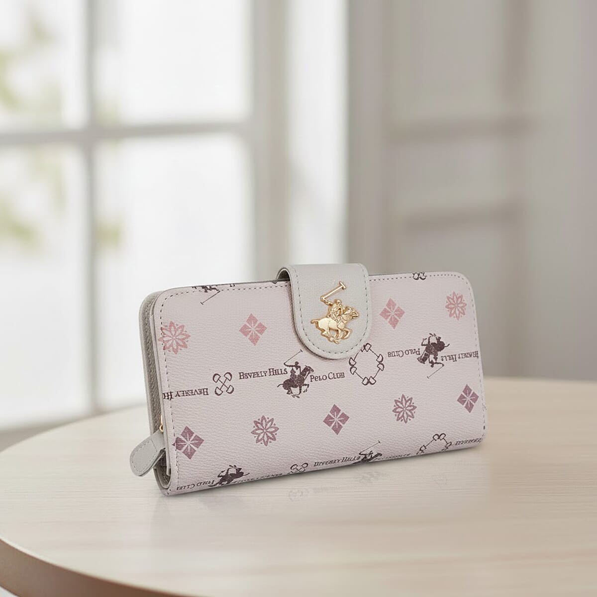 Closeout Beverly Hills Polo Club Tan Faux Leather Multi Pattern Wallet  image number 1