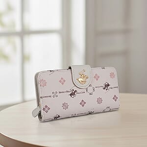 Closeout Beverly Hills Polo Club Tan Faux Leather Multi Pattern Wallet 