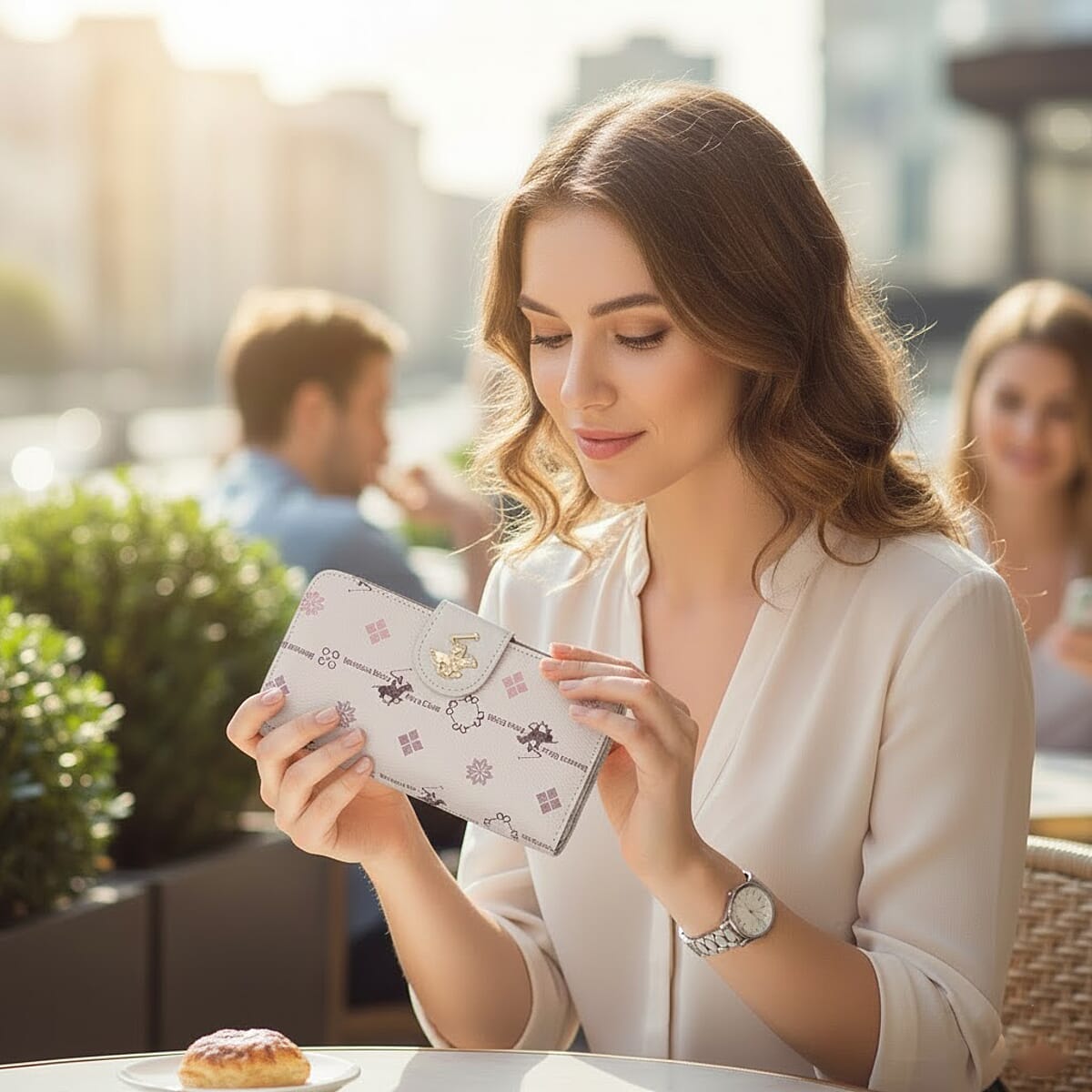 Closeout Beverly Hills Polo Club Tan Faux Leather Multi Pattern Wallet  image number 2