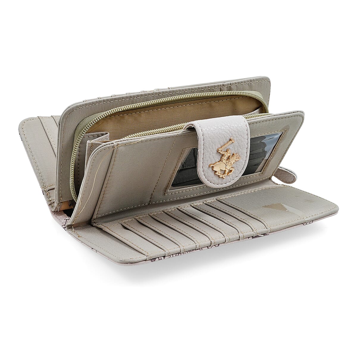 Closeout Beverly Hills Polo Club Tan Faux Leather Multi Pattern Wallet  image number 6