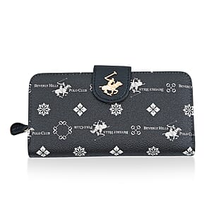 Closeout Beverly Hills Polo Club Black Faux Leather Multi Pattern Wallet 
