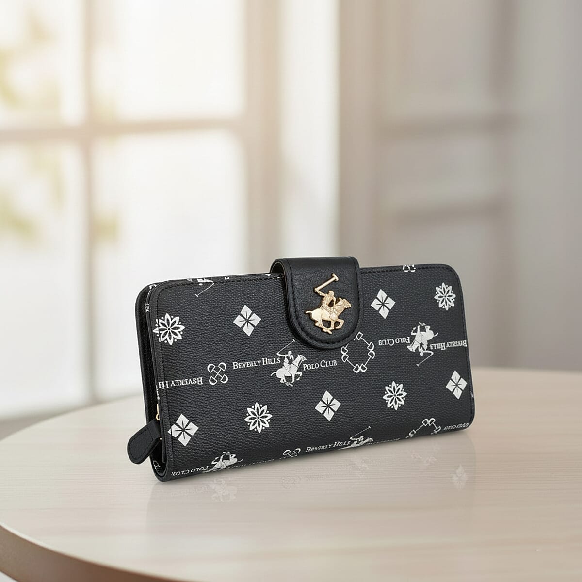 Closeout Beverly Hills Polo Club Black Faux Leather Multi Pattern Wallet  image number 1