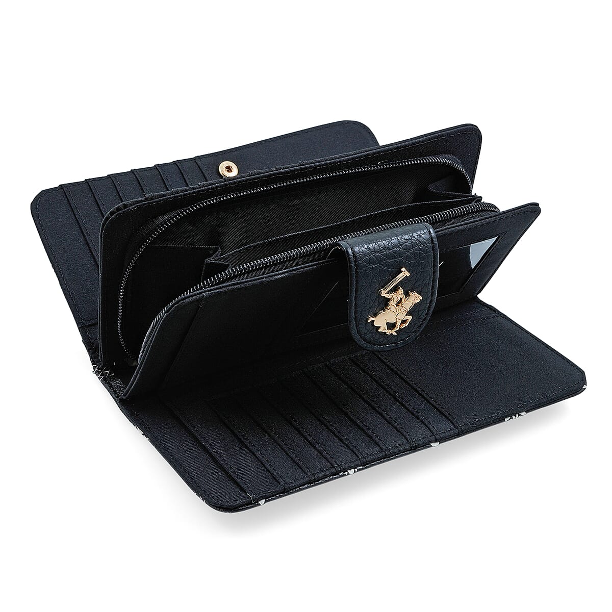 Closeout Beverly Hills Polo Club Black Faux Leather Multi Pattern Wallet  image number 6
