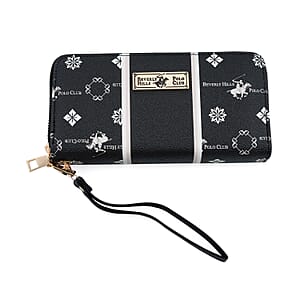 Closeout Beverly Hills Polo Club Black Faux Leather Multi Pattern Wristlet Wallet