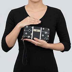 Closeout Beverly Hills Polo Club Black Faux Leather Multi Pattern Wristlet Wallet