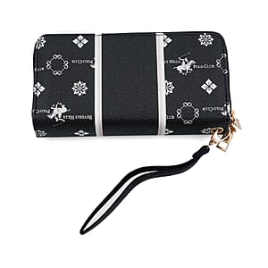 Closeout Beverly Hills Polo Club Black Faux Leather Multi Pattern Wristlet Wallet