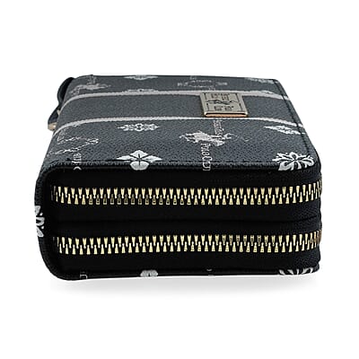 Closeout Beverly Hills Polo Club Black Faux Leather Multi Pattern Wristlet Wallet