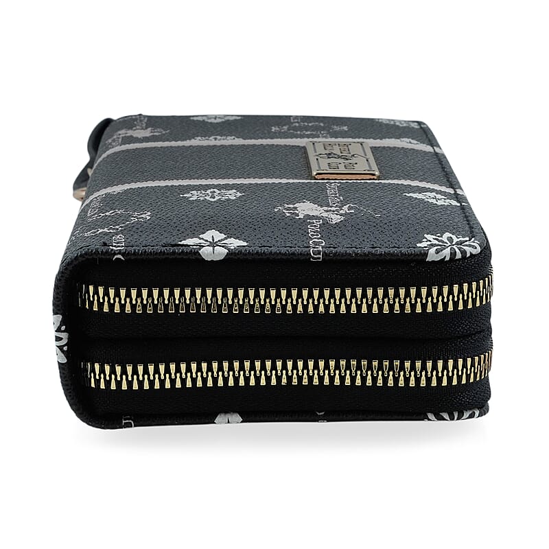 Closeout Beverly Hills Polo Club Black Faux Leather Multi Pattern Wristlet Wallet
