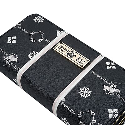 Closeout Beverly Hills Polo Club Black Faux Leather Multi Pattern Wristlet Wallet